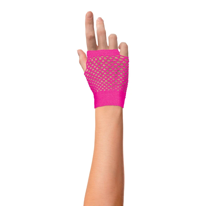 Vingerloze nethandschoenen Evi neon roze