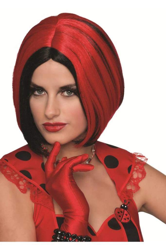 Pruik bobline modern zwart/rood