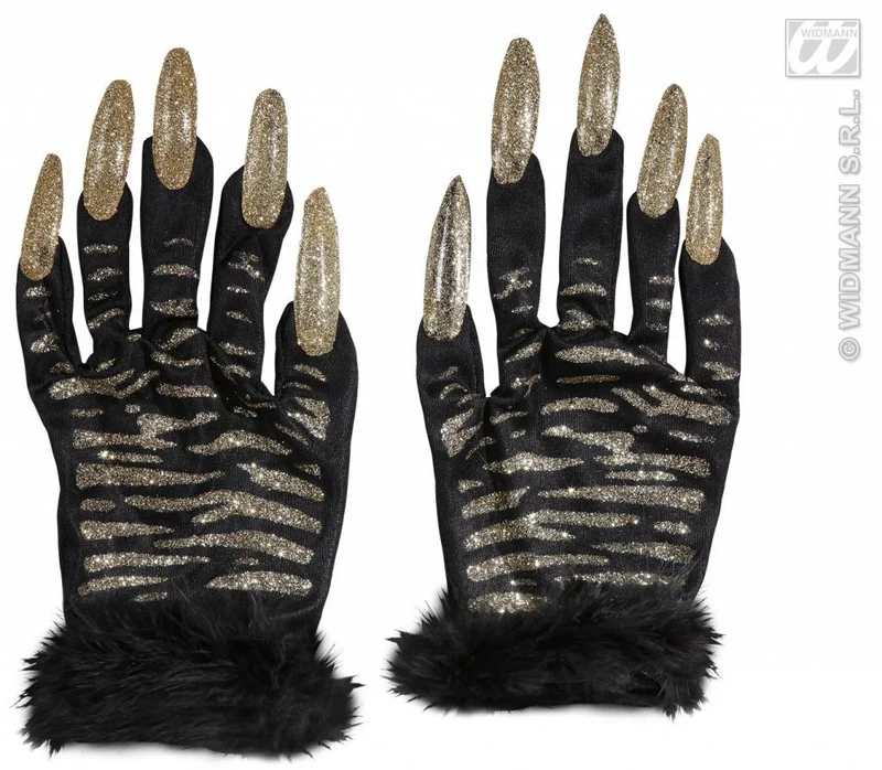 Handschoenen tijger met gouden glitternagels