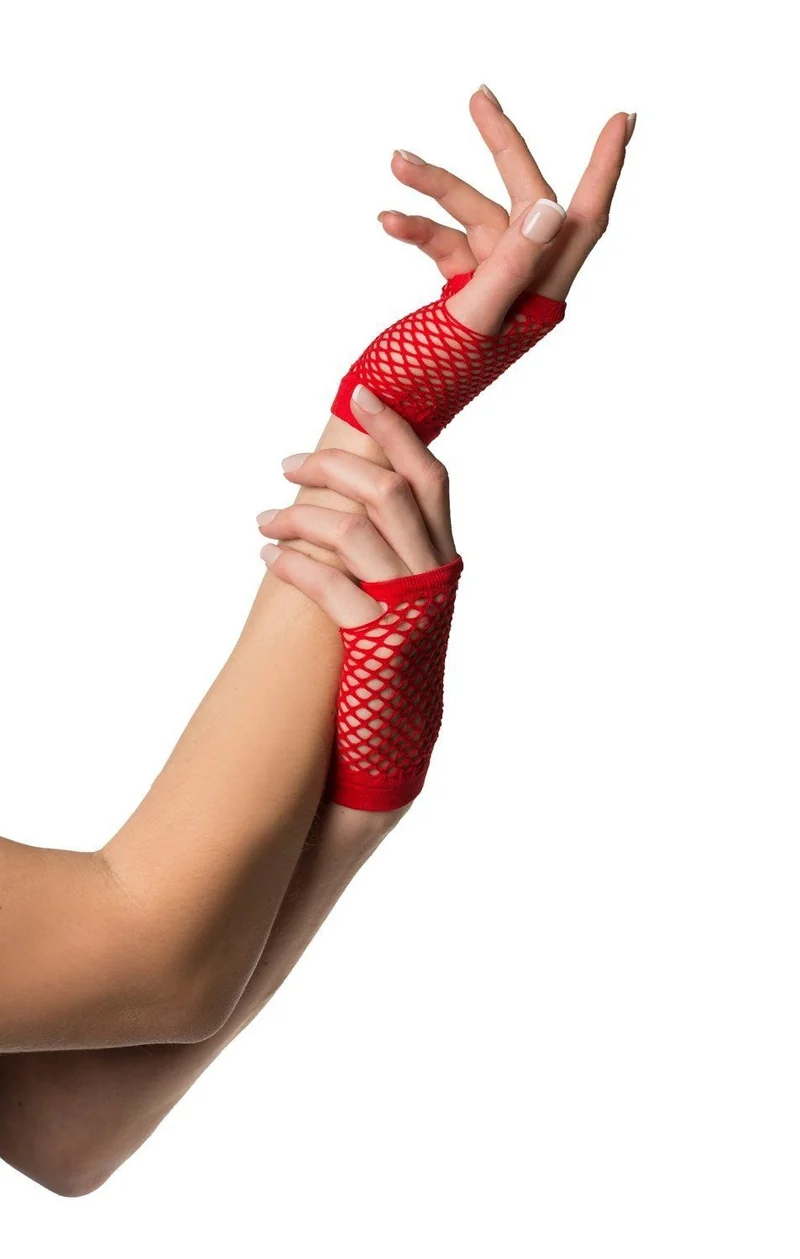 Vingerloze nethandschoenen kort rood