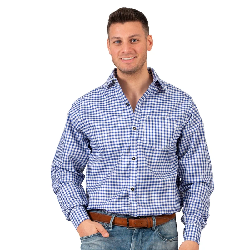 Shirt oktoberfest blauw wit geblokt