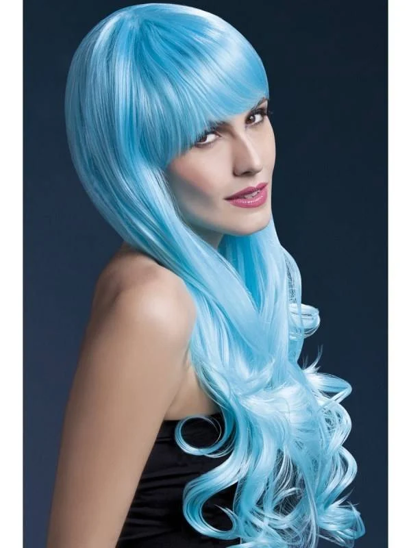 Professionele pruik lang blauw Emily