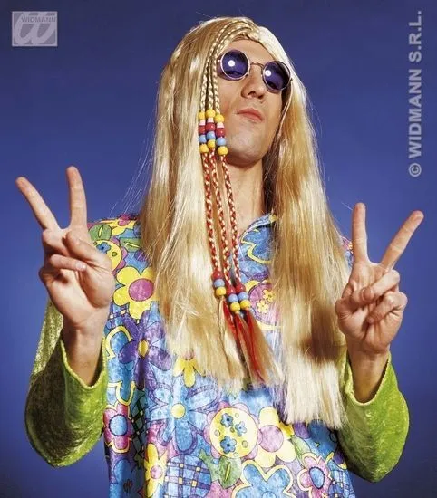Hippy Party pruik blond met gekleurde kralen