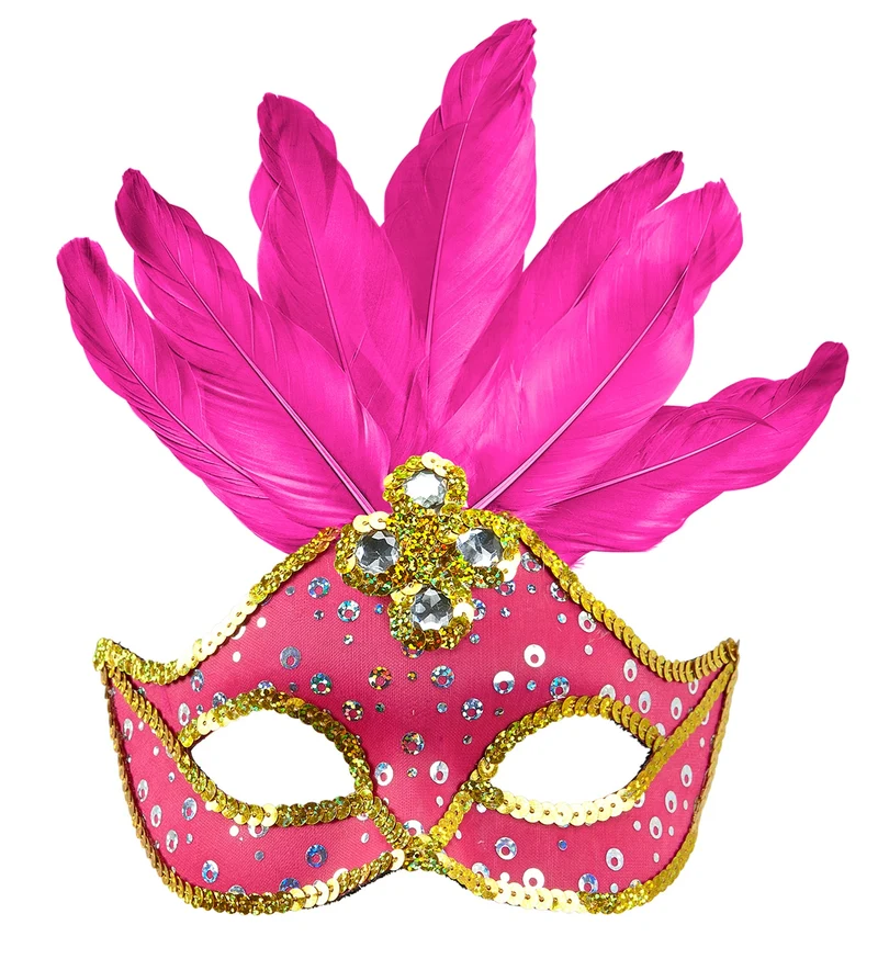 Oogmasker Brazilie Met Veren En Parels Neon Rose